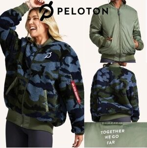 Alpha Industries x Peloton Blue Camo Sherpa Reversible Full Zip Bomber Jacket